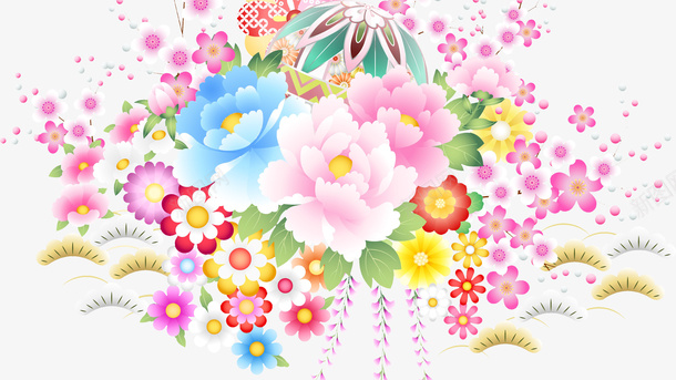 多彩鲜艳的鲜花束png免抠素材_新图网 https://ixintu.com 蓝色 鲜花 炫彩 一堆花