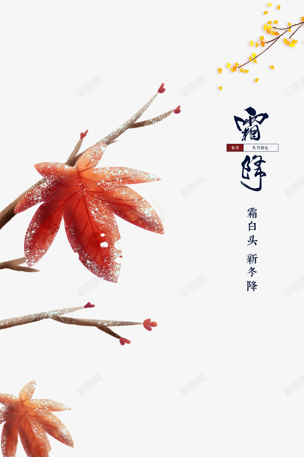 霜降节气手绘枫叶树枝元素图psd免抠素材_新图网 https://ixintu.com 元素图 手绘 枫叶 树枝 水彩 艺术字 节气 银杏叶 霜降