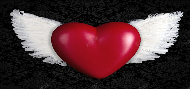 红色爱心天使翅膀情人节背景海报背景