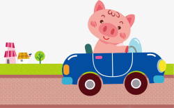 小猪开车卡通海报矢量图素材