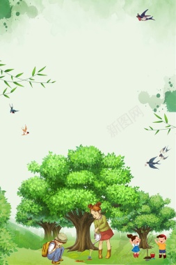 312植树节绿色手绘海报背景