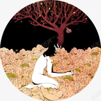 树下悲伤的女人png免抠素材_新图网 https://ixintu.com 女人 悲伤 手绘 抽象 插画 装饰