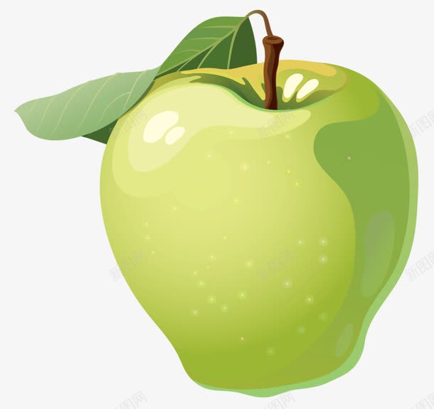 手绘一个青苹果png免抠素材_新图网 https://ixintu.com 一个 叶子 手绘 水果 青苹果