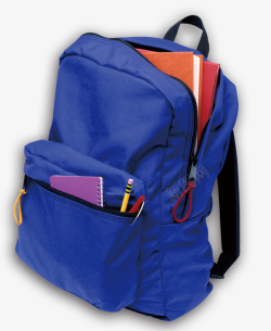蓝色的背包和学习用品素材