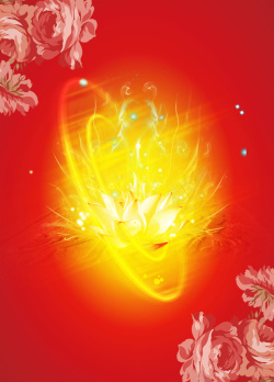 大年三十除夕夜中国风春节黄色光效中的莲花背景素材高清图片