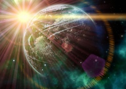 学术海报大气星球光束背景高清图片