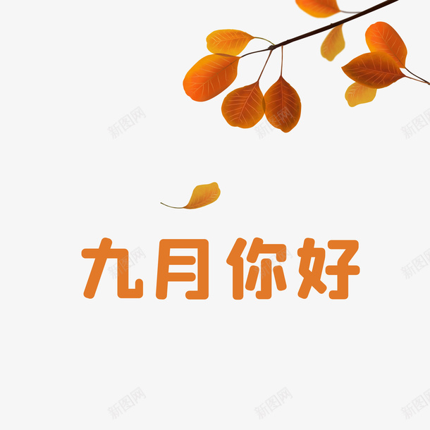 九月你好秋天叶子元素png免抠素材_新图网 https://ixintu.com 九月你好 叶子元素 树枝装饰 秋天 问候秋天