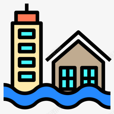 洪水保险96线性颜色图标图标