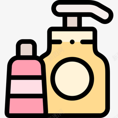 洗发水理发师线性颜色图标图标
