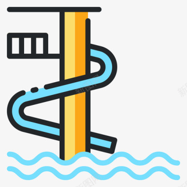 水滑梯游泳16线性颜色图标图标