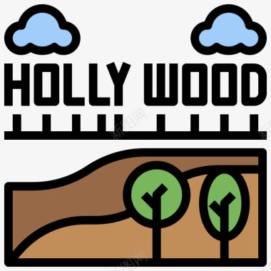 好莱坞世界地标4线性颜色图标图标