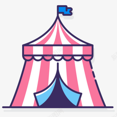 帐篷马戏团87线性颜色图标图标