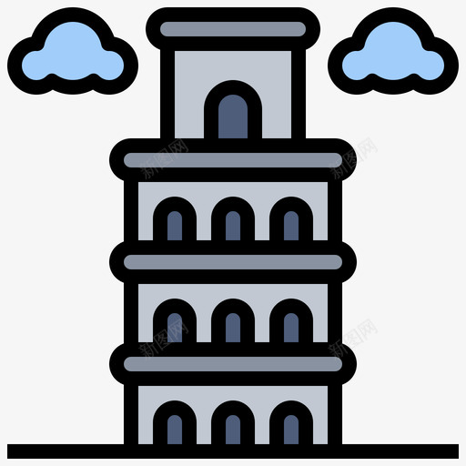 比萨斜塔世界地标4线条色彩图标svg_新图网 https://ixintu.com 世界 地标 斜塔 比萨 线条 色彩