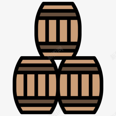 木桶海盗18线性颜色图标图标