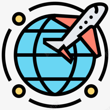 世界各地136机场线性颜色图标图标