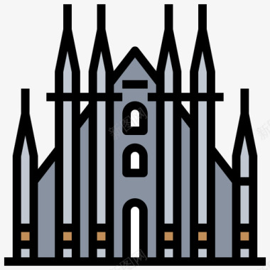米兰大教堂世界地标4线性颜色图标图标
