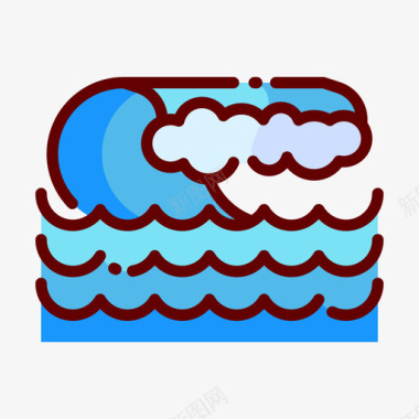 波浪水上乐园7线性颜色图标图标