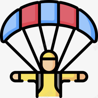 降落伞极限运动31线性颜色图标图标