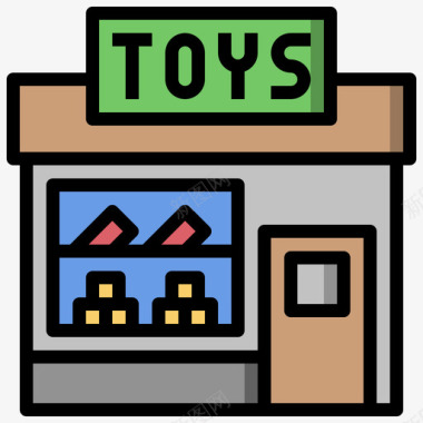 玩具店建筑系列5线性颜色图标图标