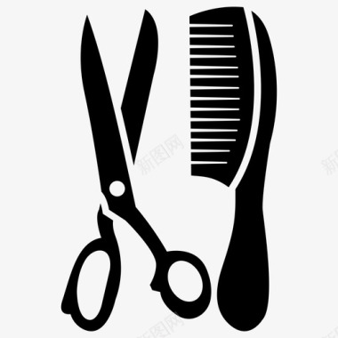 梳子和剪刀头发设置美容工具图标图标