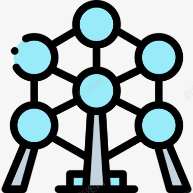 Atomium比利时5线性颜色图标图标