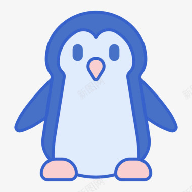 企鹅冬季旅行线性颜色图标图标