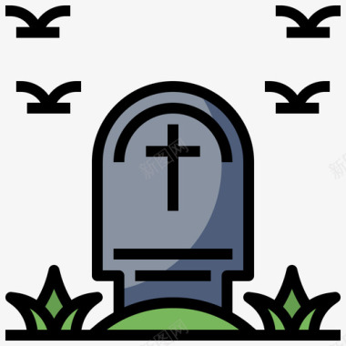 墓碑基督教3线形颜色图标图标