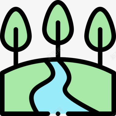 河流动物和自然公园1线性颜色图标图标
