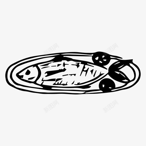 鱼食物盘子图标svg_新图网 https://ixintu.com 盘子 素描 食物