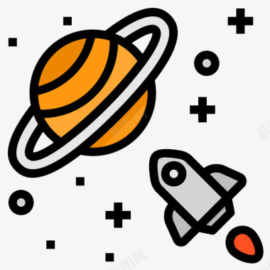 火箭太空和星系线性颜色图标图标