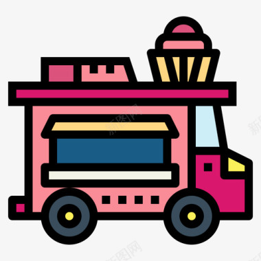 面包房食品车7线性颜色图标图标