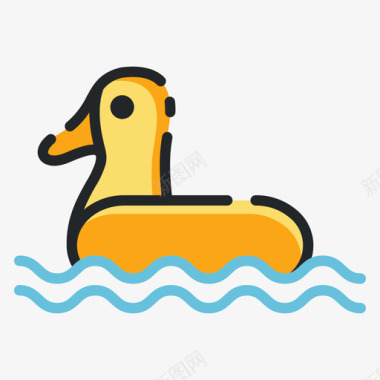 鸭子游泳16线形颜色图标图标
