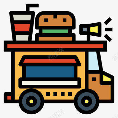 快餐食品车7线性颜色图标图标