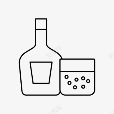 威士忌瓶和玻璃杯酒精酒吧图标图标