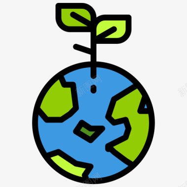 地球绿色能源1线性颜色图标图标