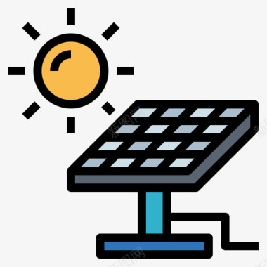 太阳能电池板生态生物3线性颜色图标图标