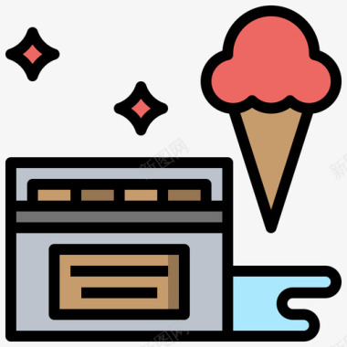 冰淇淋店购物中心5线性颜色图标图标