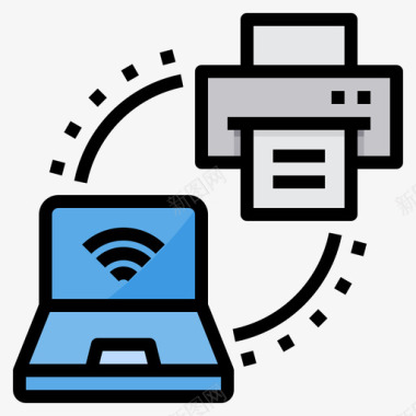 打印机计算机技术23线性彩色图标图标