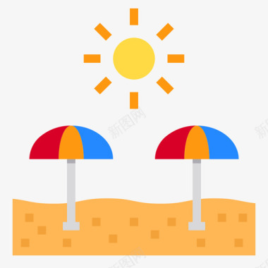 沙滩伞夏季112平坦图标图标
