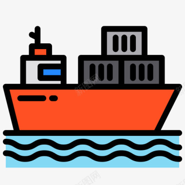 船舶交货和下降船1直线颜色图标图标