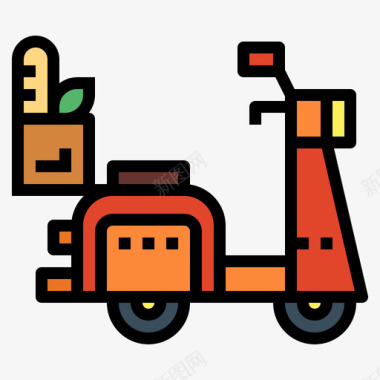 滑板车食品车7线性颜色图标图标