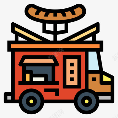 香肠食品车7线性颜色图标图标