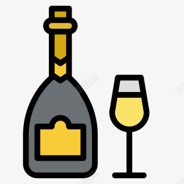 香槟饮料49线性颜色图标图标