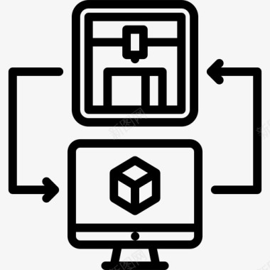 计算机3d打印机线性图标图标