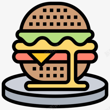 汉堡烧烤和烧烤派对3原色图标图标