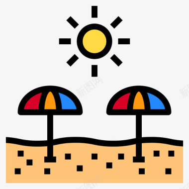沙滩伞夏季115线性颜色图标图标