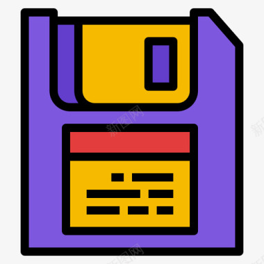 软盘文件和文件夹24线性彩色图标图标