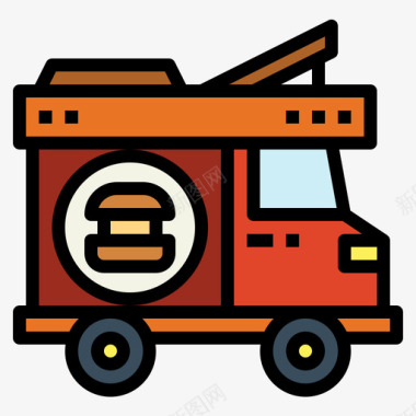 汉堡食品车7线性颜色图标图标