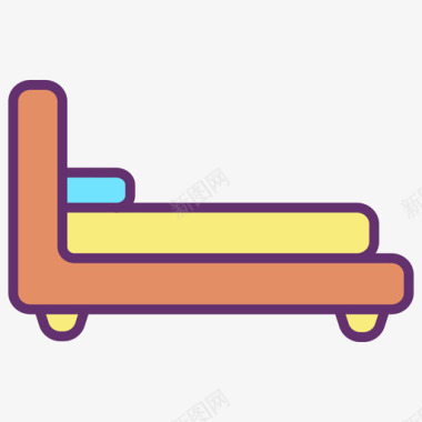 单人床家具装饰4线性颜色图标图标