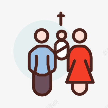 洗礼基督教4线性颜色图标图标